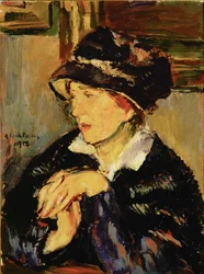 Dama con sombrero oscuro (óleo sobre lienzo)