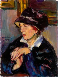 Mujer con sombrero oscuro - Pintura de Anton Faistauer (1887-1930) óleo sobre lienzo