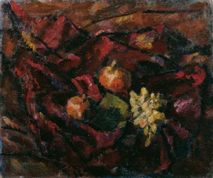Bodegón con uvas y manzanas