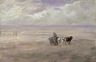En la playa (óleo sobre madera)