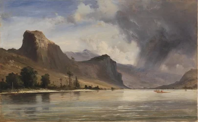 Paisaje costero con montañas. Se avecina una tormenta