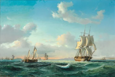 El velero Johanna y otras embarcaciones en Sundet, frente al castillo de Kronborg