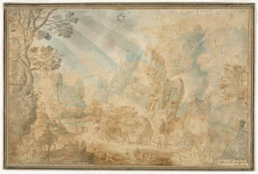 Paisaje montañoso con figuras