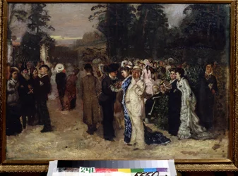 Festivites publiques au parc Sokolniki (Moscou) (Fiestas públicas en Sokolniki). Pintura de Nikolai Pavlovich Chekhov (1859-1889). Huile sur toile, art russe. Museo Literario Central del Estado, Moscú.