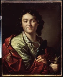 Retrato del comediante Fedor (Fyodor) Volkov (alrededor de 1729-1763), fundador del primer teatro ruso (Retrato de F. Volkov, fundador del primer teatro ruso). Pintura de Anton Pavlovich Losenko (1737-1773), óleo sobre lienzo