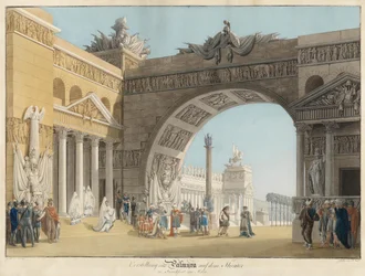 Escenografía para la ópera Palmira, regina di Persia de Antonio Salieri - Radl, Anton (1774-1852) - Primer trimestre del siglo XIX - Aguafuerte, acuarela - 51,3x73,4 - Colección particular
