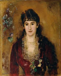 señora en vestido rojo