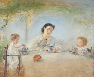 La familia del artista en el desayuno