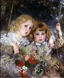 Retrato de Ernest y Beatrice Makins en un columpio