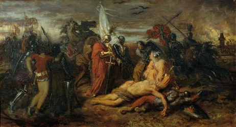 Rudolf von Habsburg ante el cadáver de Přemysl Ottokar, rey de Bohemia