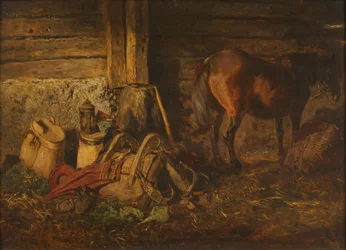 Interior de establo con caballo