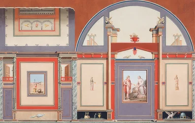 Mural de una casa romana en el terreno de la Villa Negroni en Roma, Marte (?), Venus y Cupido
