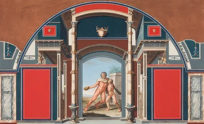 Pintura mural de una casa romana en los terrenos de la Villa Negroni en Roma, Hércules ebrio. 1781