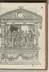 Tercer cadalso decorado con escenario: el príncipe libera a las virtudes del cautiverio, 1577