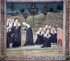 Vida de Santa Francesca Romana: En su regreso de la Basílica de San Pablo, la santa fue arrebatada en éxtasis, en un arroyo pero se levantó perfectamente seca