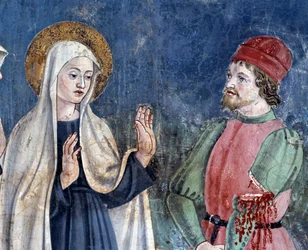 Vida de Santa Francesca Romana: En su regreso de San Juan de Letrán, la santa cura a un hombre con el brazo cortado (detalle)