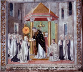 Vida de Santa Francesca Romana: Cuando la santa recibía la Comunión, apareció un orbe brillante sobre ella (fresco)