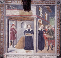 Vida de Santa Francesca Romana: durante una grave hambruna en 1402, Francesca da todo su grano a los pobres