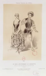 El Sr. Ibos y la Srta. Richard como el Duque de Mantua y Magdalena en Rigoletto de Verdi, 1885