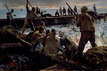 Matanza de atunes, pintura de Antonino Leto (1844-1913), óleo sobre lienzo, 41x62 cm