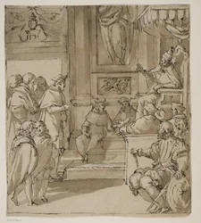 Un cardenal de la familia Barbarigo recibido en audiencia por el papa. Estudio para un fresco en Villa Barbarigo, Noventa Vicentina