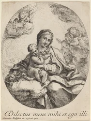 Virgen y niño en una nube