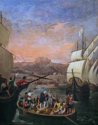 La salida de Cristóbal Colón de Palos de la Frontera en 1492, pintura de Antonio Cabral Bejarano (1798-1861), Detalle