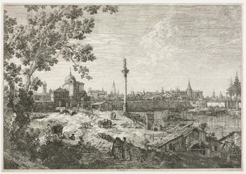Panorama de una ciudad en un río