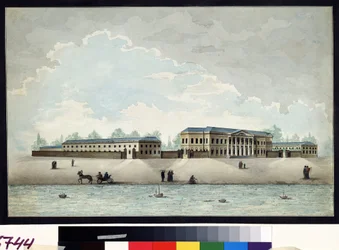 Vista del Palacio Pashkov (Pachkov), construido hacia 1784 en Moscú. Acuarela y pluma de Antonio Canoppi (1774-1832) ca. 1800 Museo Pushkin, Moscú