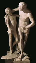 Dédalo e Ícaro, escultura de mármol, altura 220 cm