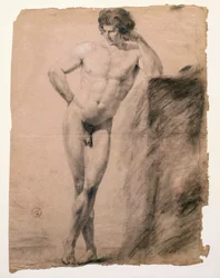 Estudio de desnudo masculino apoyado en un pedestal
