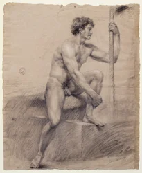 Estudio de desnudo masculino sentado sobre un pedestal, Antonio Canova (1757-1822), dibujo