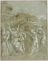 La Virgen, las santas mujeres y los santos Juan, Santiago y José de Arimatea, con Cristo camino del Calvario