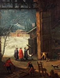 El invierno, la llegada de un noble a la villa (detalle)