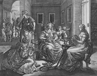 Lucrecia y sus doncellas hilando, 1537-45