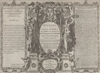 Frontispicio para Dibujos de la guerra, sitio y asalto del ejército turco en la isla..., 1631