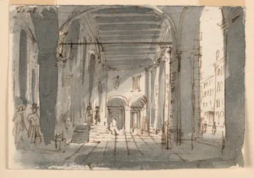 Pórtico en la entrada del teatro en Brescia