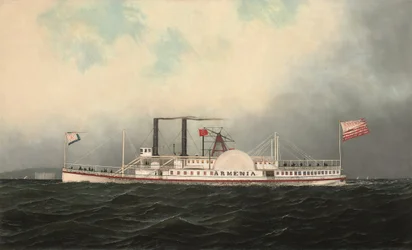 El vapor Armenia de la Hudson River Day Line pasando por Fort Lafayette, puerto de Nueva York (óleo sobre lienzo)