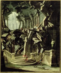 Sansón destruyendo el templo de Dagan, dios de los filisteos (óleo sobre lienzo)