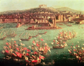 La flota del rey Carlos III (1716-88) de España ante la ciudad de Nápoles, 6 de octubre de 1759 (óleo sobre tabla)