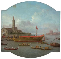 Vista del Bucintoro anclado frente a San Nicolo al Lido, Venecia, para la ceremonia del Sposalizio del Mare