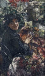 ""Aurelia"" Retrato de una modelo romana apodada Cornacchia (cuervo) Pintura de Antonio Mancini (1852-1930), óleo sobre lienzo, 94 x 59,7 cm, hacia 1906 Galería Nacional de Londres