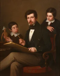 Autorretrato con sus hijos Carlos y Vicente