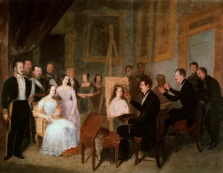 Dodge en su estudio pintando el retrato de la Reina Isabel II de España (1830-1904)