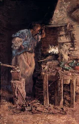 El herrero en bodas de oro. Pintura de Antoni Munoz i Degrain (1841-1924). Óleo sobre lienzo