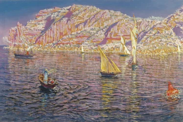 Vista de la Bahía de Palma de Mallorca - Muñoz Degrain, Antonio (1840-1924) - c. 1905 - Óleo sobre lienzo - 89x133,5 - Museo Carmen Thyssen, Málaga