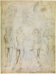 "Estudios de mujeres desnudas, Anunciación y dos estudios de mujeres nadando", c.1425 (dibujo)