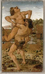 Hércules y el gigante Antaios (temple sobre madera)