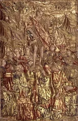 San Juan Bautista predicando a la multitud, tapiz que representa escenas de la vida del santo