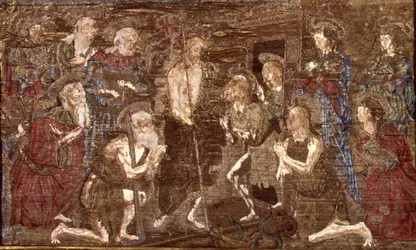 El descenso de Cristo al Limbo y la liberación de San Juan Bautista, tapiz que representa escenas de la vida del santo